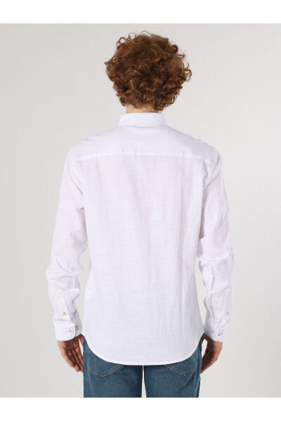 Slim Fit Plain White Men's Long Sleeve Shirt - 2