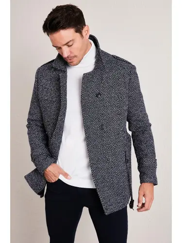 Slim Fit Pocketed Cotton Blend Men's Overcoat 5841015-Navy Blue - LC WAIKIKI (1)