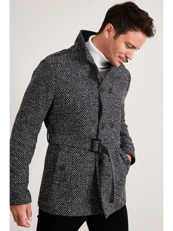 Slim Fit Pocketed Cotton Blend Overcoat 5841015-Black - 1