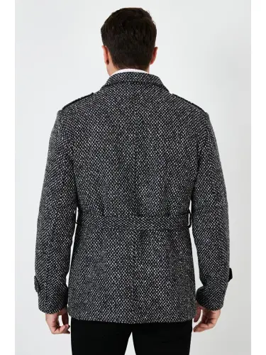 Slim Fit Pocketed Cotton Blend Overcoat 5841015-Black - 5