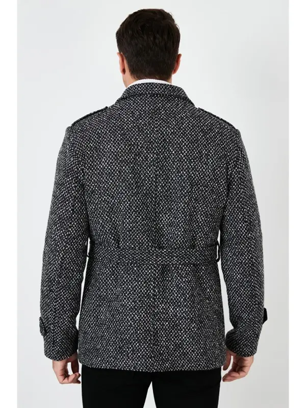 Slim Fit Pocketed Cotton Blend Overcoat 5841015-Black - 5