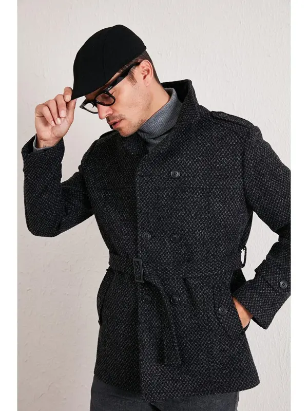 Slim Fit Pocketed Cotton Blend Overcoat for Men 5841015-Anthracite - LC WAIKIKI