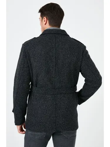 Slim Fit Pocketed Cotton Blend Overcoat for Men 5841015-Anthracite - 5