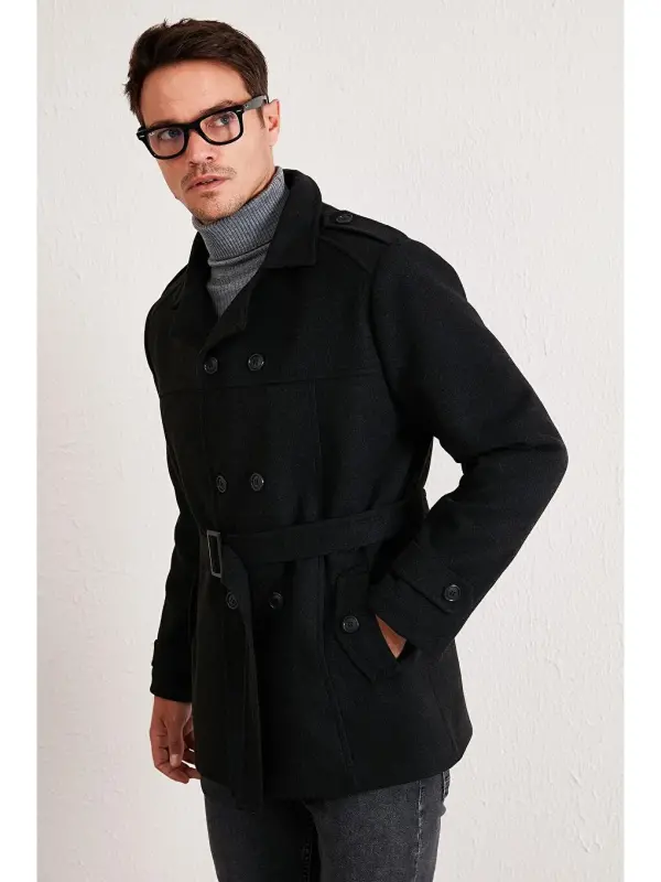 Slim Fit Pocketed Cotton Wool Overcoat 5841015-Gray - 2