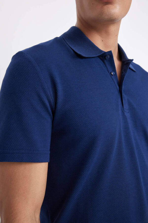 Slim Fit Polo Collar Basic Short Sleeve Cotton T-Shirt Dark Indigo - 4