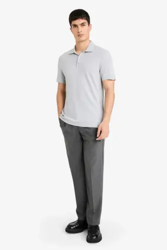 Slim Fit Polo Collar Basic Short Sleeve Cotton T-Shirt Grey - DEFACTO (1)