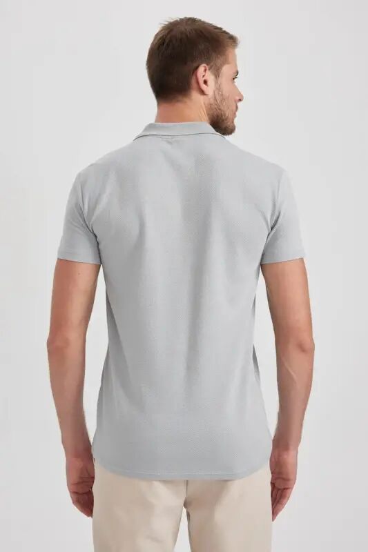 Slim Fit Polo Collar Basic Short Sleeve Cotton T-Shirt Grey - 3