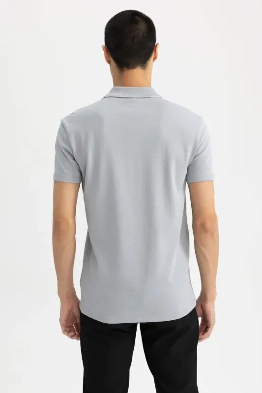 Slim Fit Polo Collar Basic Short Sleeve Cotton T-Shirt Grey - 6