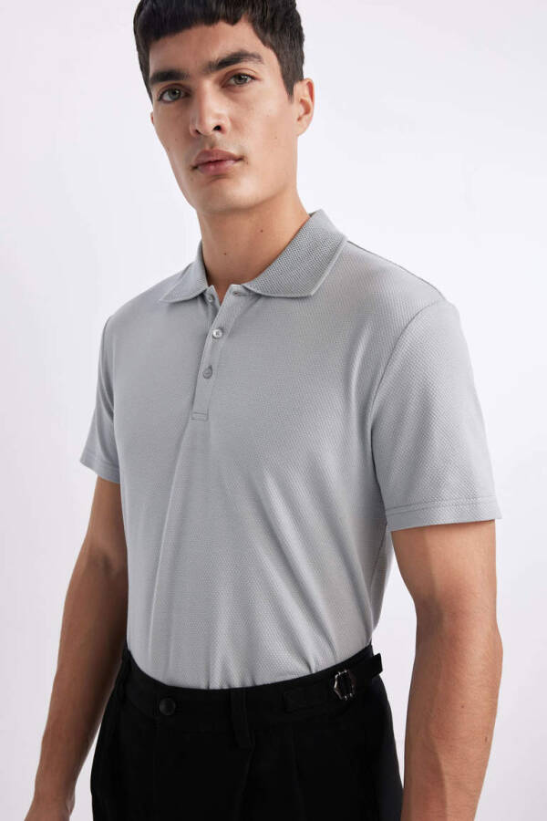 Slim Fit Polo Collar Basic Short Sleeve Cotton T-Shirt Grey - 4