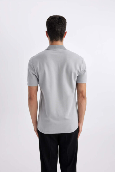 Slim Fit Polo Collar Basic Short Sleeve Cotton T-Shirt Grey - 6