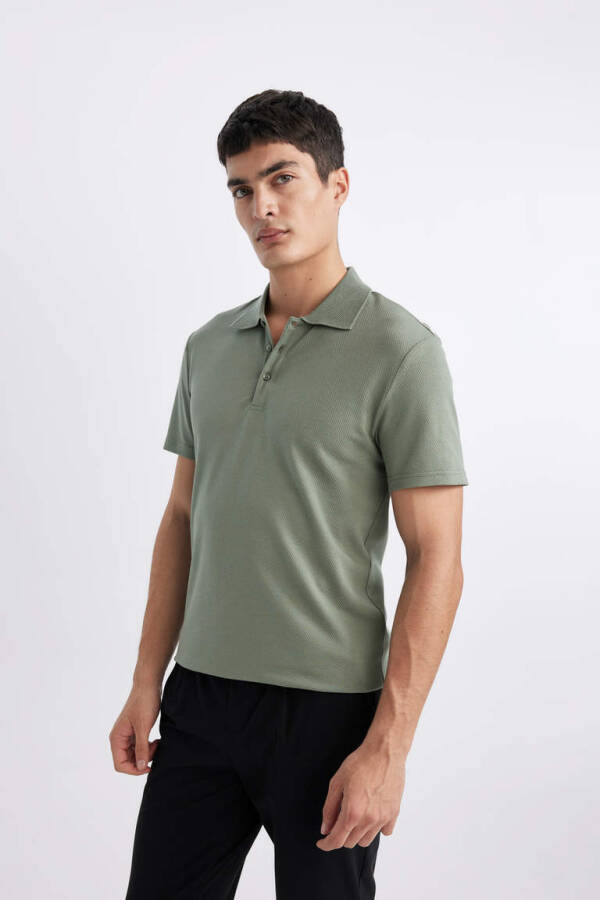 Slim Fit Polo Collar Basic Short Sleeve Cotton T-Shirt Light Green - 1