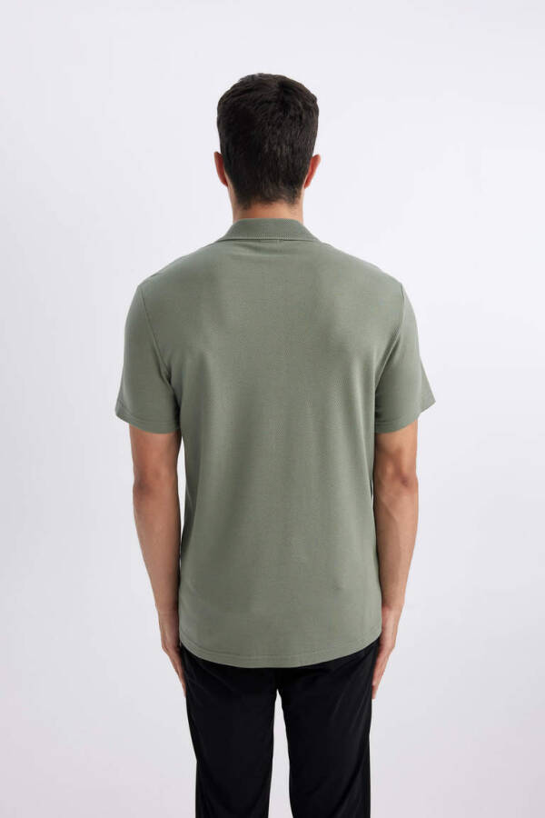 Slim Fit Polo Collar Basic Short Sleeve Cotton T-Shirt Light Green - 5