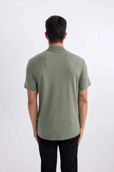 Slim Fit Polo Collar Basic Short Sleeve Cotton T-Shirt Light Green - 9