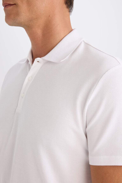 Slim Fit Polo Collar Basic Short Sleeve Cotton T-Shirt White - 5