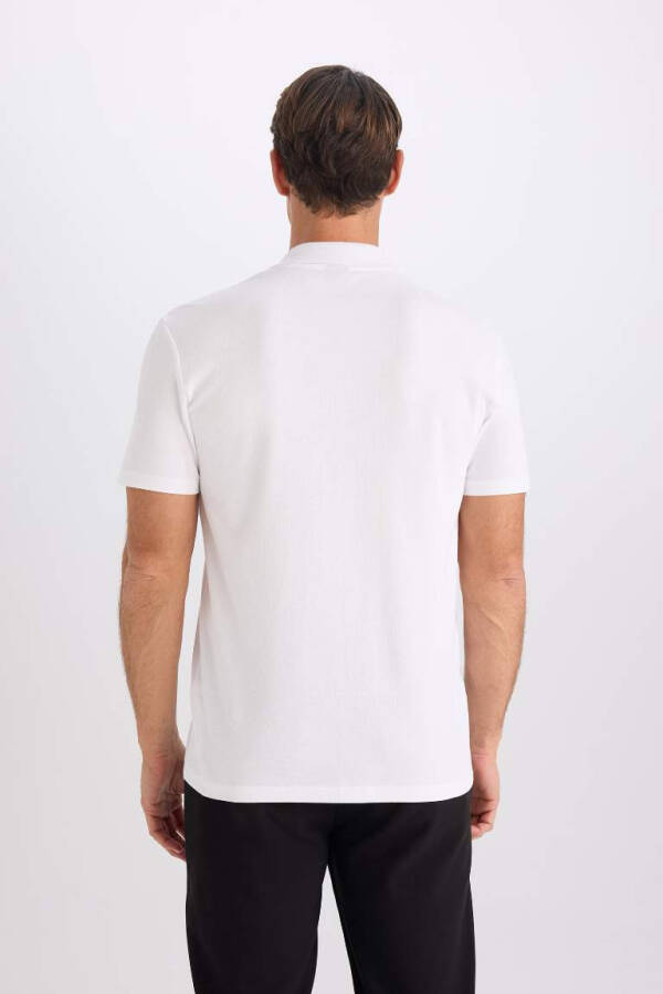 Slim Fit Polo Collar Basic Short Sleeve Cotton T-Shirt White - 6