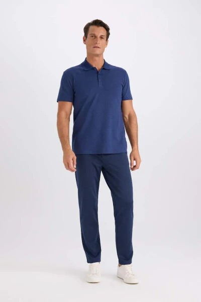 Slim Fit Polo Collar Basic Short Sleeve T-Shirt Dark Indigo - DEFACTO (1)