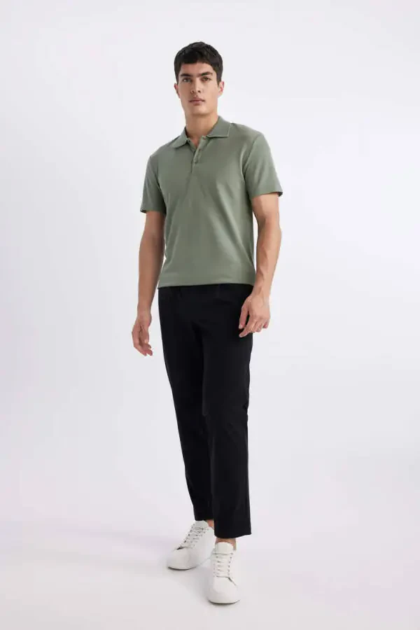 Slim Fit Polo Collar Basic Short Sleeve T-Shirt Light Green - 2