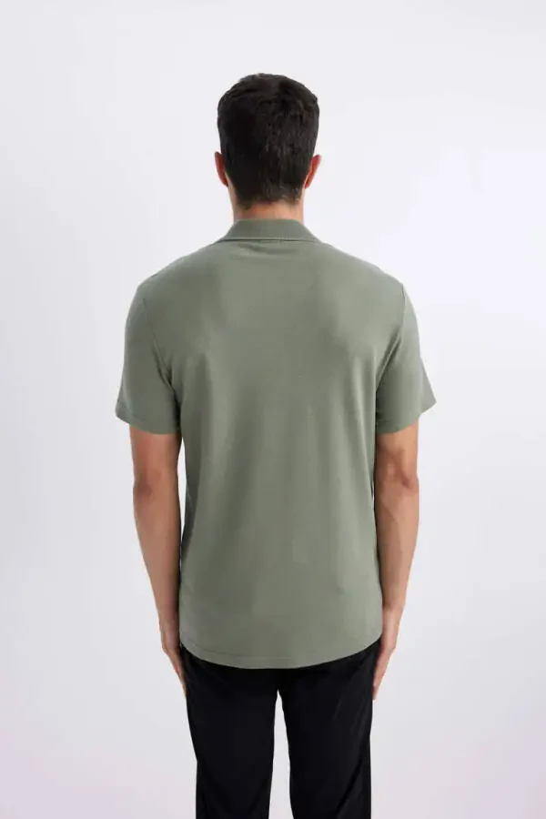 Slim Fit Polo Collar Basic Short Sleeve T-Shirt Light Green - 5