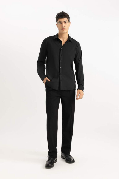 Slim Fit Polo Collar Long Sleeve Shirt Black - 6