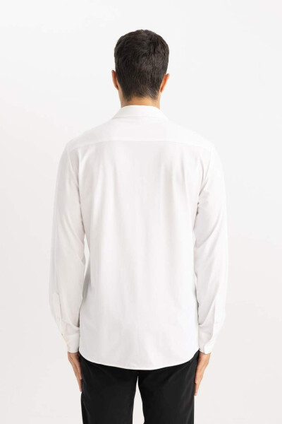 Slim Fit Polo Collar Long Sleeve Shirt White - 9