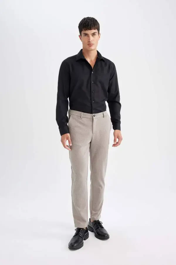 Slim Fit Polo Collar Poplin Long Sleeve Shirt Black - 2