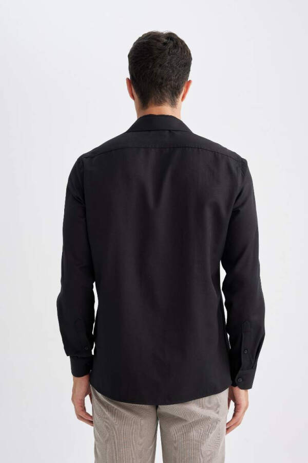 Slim Fit Polo Collar Poplin Long Sleeve Shirt Black - 6