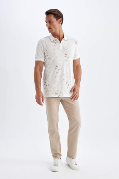 Slim Fit Polo Collar Printed Short Sleeve T-Shirt Off-White - 2