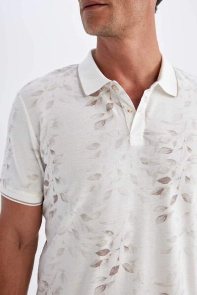 Slim Fit Polo Collar Printed Short Sleeve T-Shirt Off-White - 5