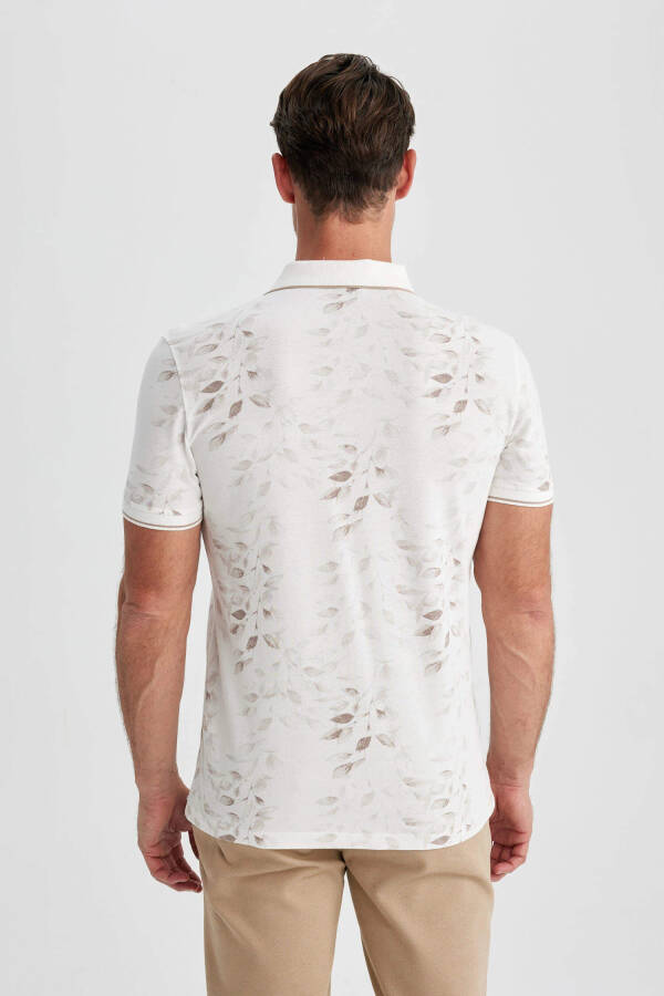 Slim Fit Polo Collar Printed Short Sleeve T-Shirt Off-White - 11