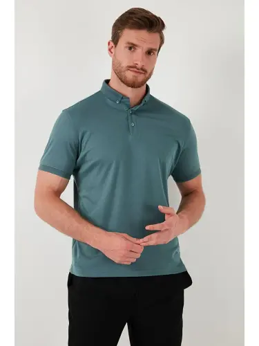 Slim Fit Polo Collar Short Sleeve Men's T-Shirt 646R1000-Green - 2