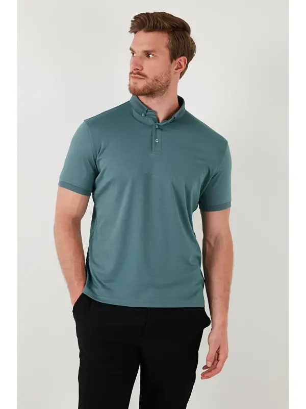 Slim Fit Polo Collar Short Sleeve Men's T-Shirt 646R1000-Green - 3