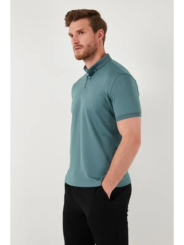 Slim Fit Polo Collar Short Sleeve Men's T-Shirt 646R1000-Green - 4