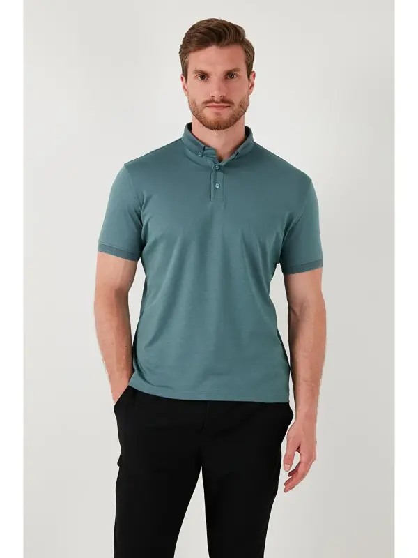 Slim Fit Polo Collar Short Sleeve Men's T-Shirt 646R1000-Green - 5