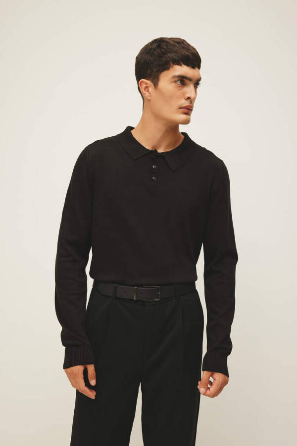 Slim Fit Polo Neck Sweater Black - 1