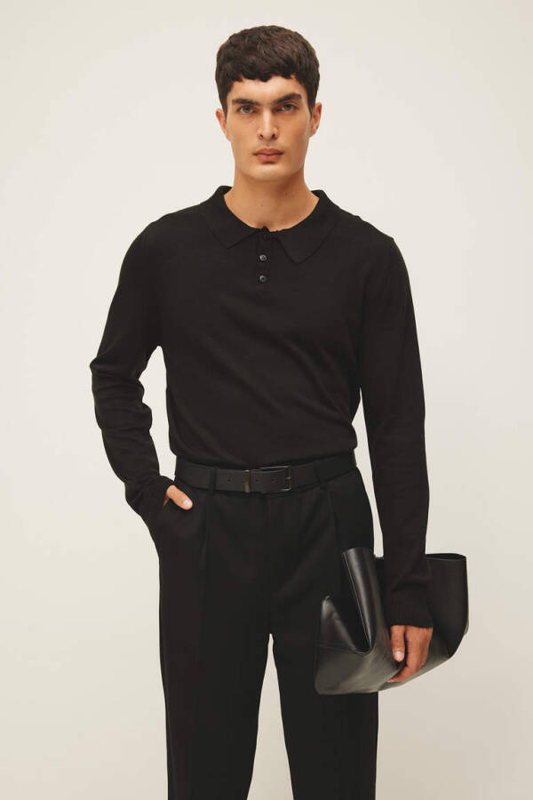 Slim Fit Polo Neck Sweater Black - 3