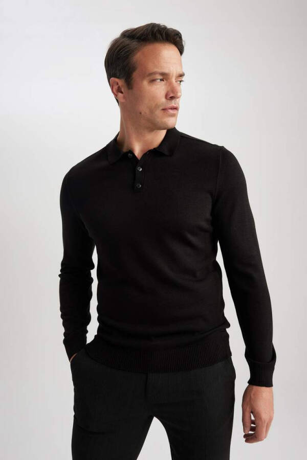 Slim Fit Polo Neck Sweater Black - 4