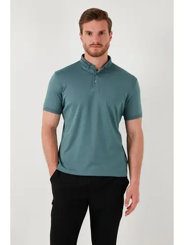 Slim Fit Polo Воротник Короткие Рукава Мужская Футболка 646R1000-Зеленый - 5