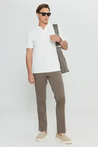 Slim Fit Поло Воротник Жаккардовый Эластичный Экрю Футболка-Экрю - ALTINYILDIZ CLASSICS (1)