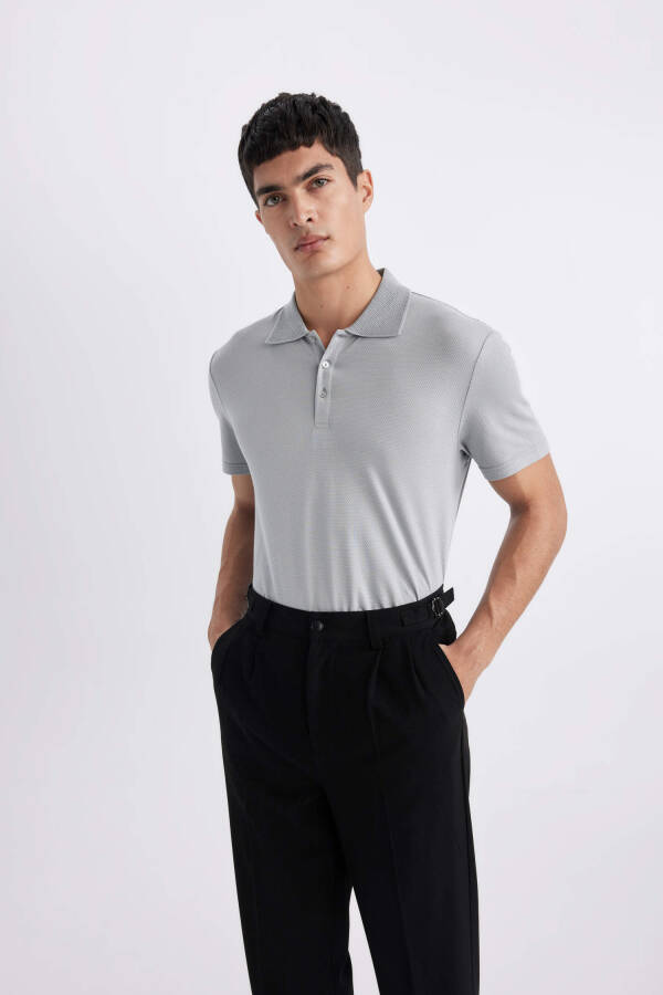 Slim Fit Polo Yaka Basic Kısa Kollu Pamuklu Tişört Gri - 7