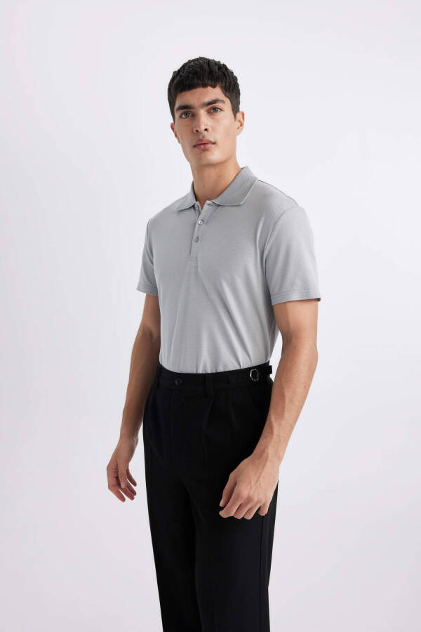 Slim Fit Polo Yaka Basic Kısa Kollu Pamuklu Tişört Gri - 9