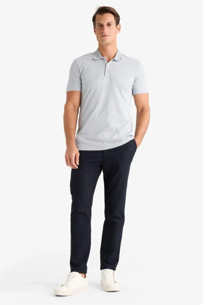 Slim Fit Dar Kesim Kısa Kollu Pamuklu Basic Düz Polo Tişört-Gri - Modazone (1)