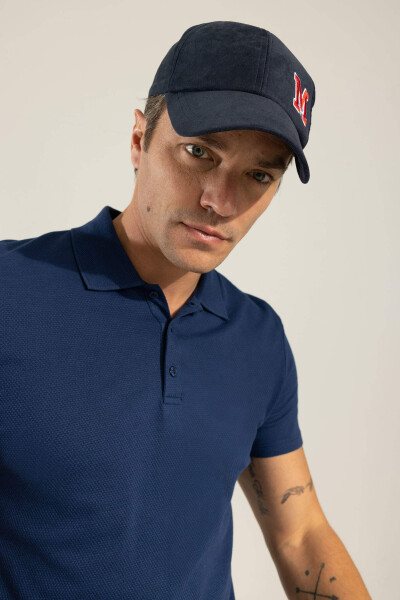 Slim Fit Polo Yaka Basic Kısa Kollu Pamuklu Tişört Koyu İndigo - 18