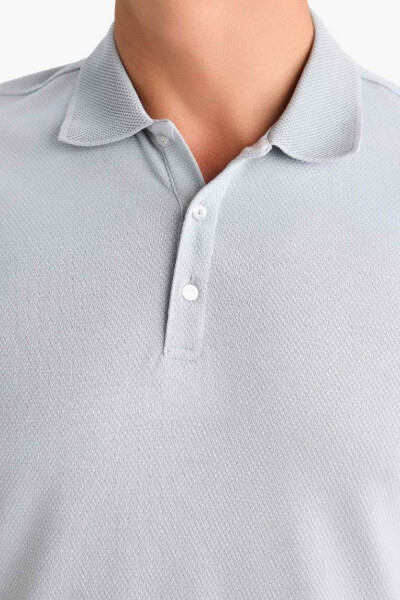 Slim Fit Polo Yaka Basic Qisqa Yengli Paxta Futbolkasi Kulrang - 5