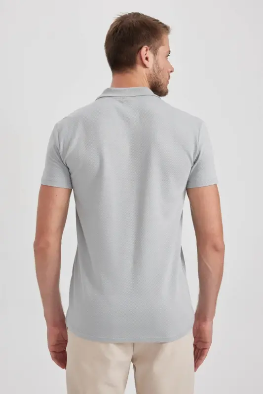 Slim Fit Polo Yaka Basic Qisqa Yengli Paxta Futbolkasi Kulrang - 3