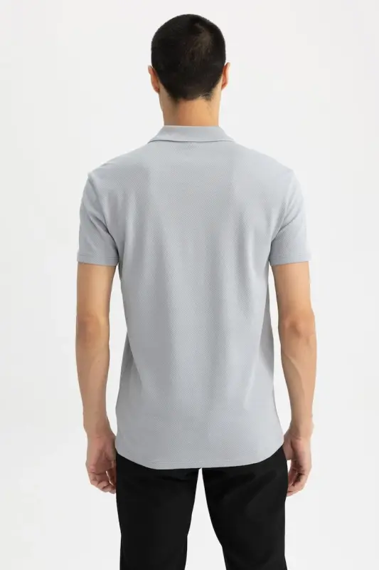 Slim Fit Polo Yaka Basic Qisqa Yengli Paxta Futbolkasi Kulrang - 6