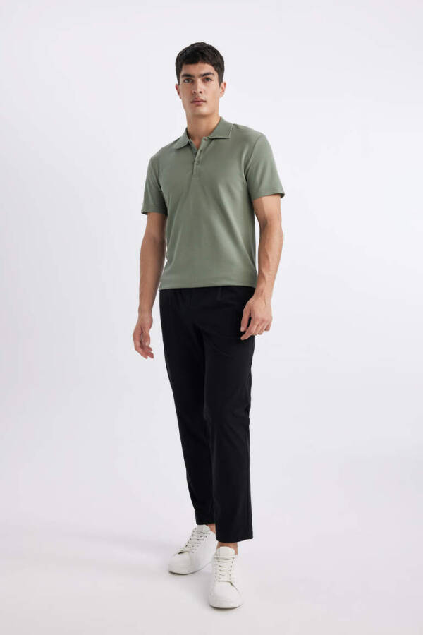 Slim Fit Polo Yoqa Basic Qisqa Yengli Paxta Futbolkasi Och Yashil - 2