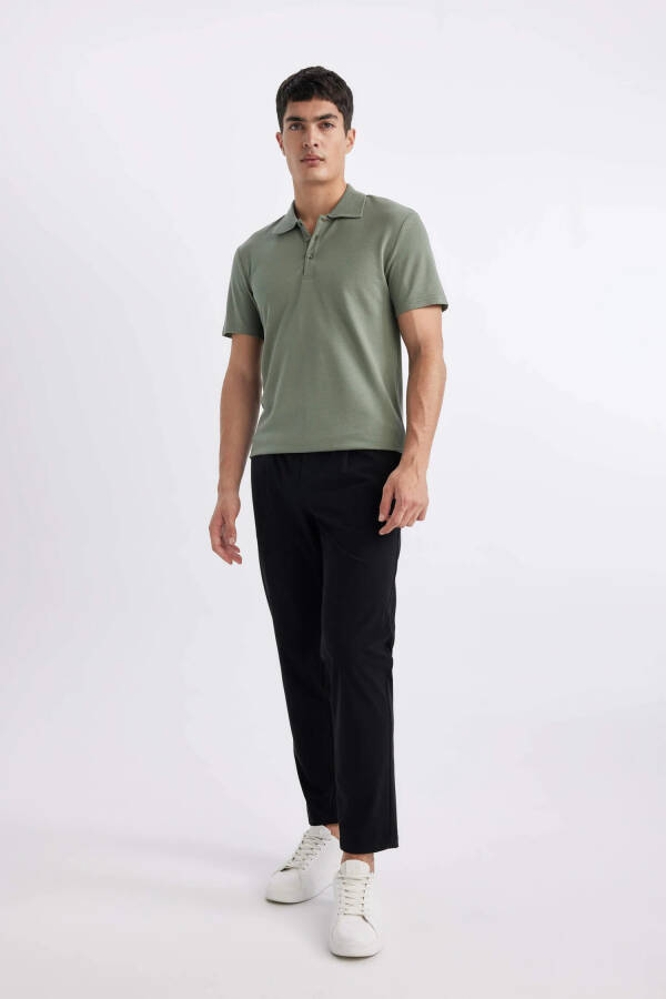 Slim Fit Polo Yoqa Basic Qisqa Yengli Paxta Futbolkasi Och Yashil - 7