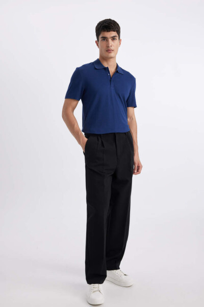 Slim Fit Polo Yoqasi Basic Qisqa Yengli Paxta Futbolkasi To'q Indigo - 2