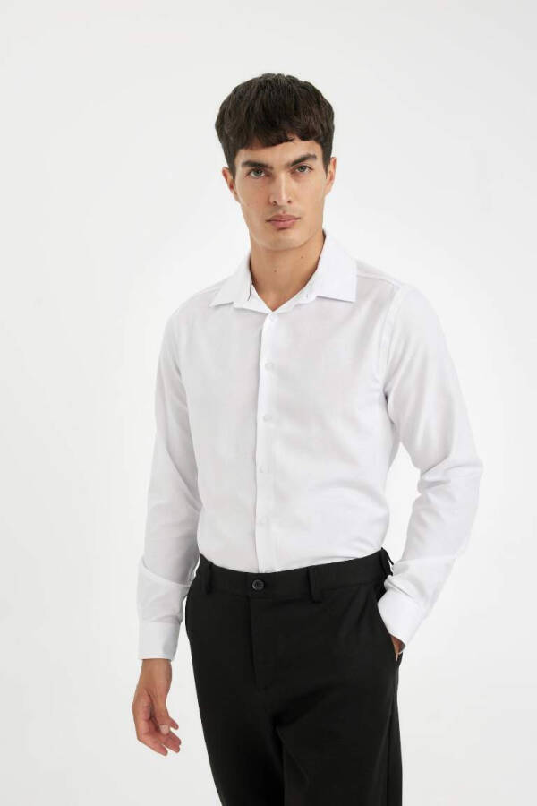 Slim Fit Poplin Long Sleeve Cotton Shirt White - 2