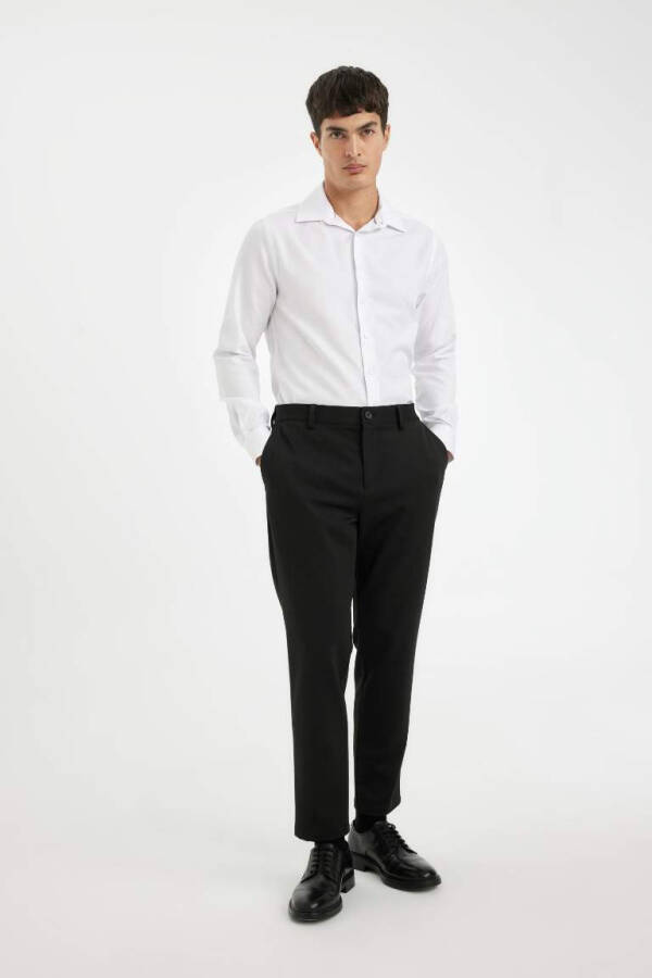 Slim Fit Poplin Long Sleeve Cotton Shirt White - 3